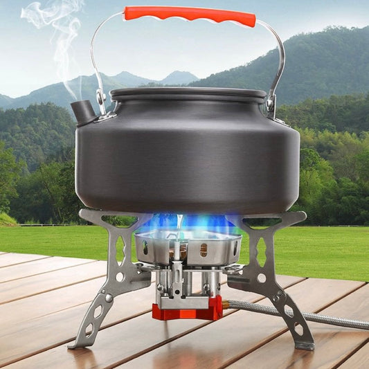 Camping Stove 12800 Watt Super 3 Burner Stove Palm Size Boil Water in 1 Minute  Unified Cooking Pure Copper Head Wind Proof Fierce Pocket Stove Automatic Free Gas + Free Extra Connector + Free Storage Box