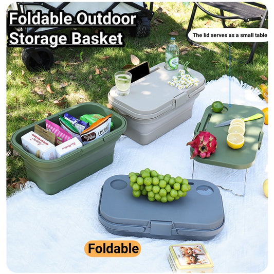 Outdoor Picnic Storage Box Portable Handle Plastic Foldable Camping Basket For Fruits and Other Picnic Stuffs