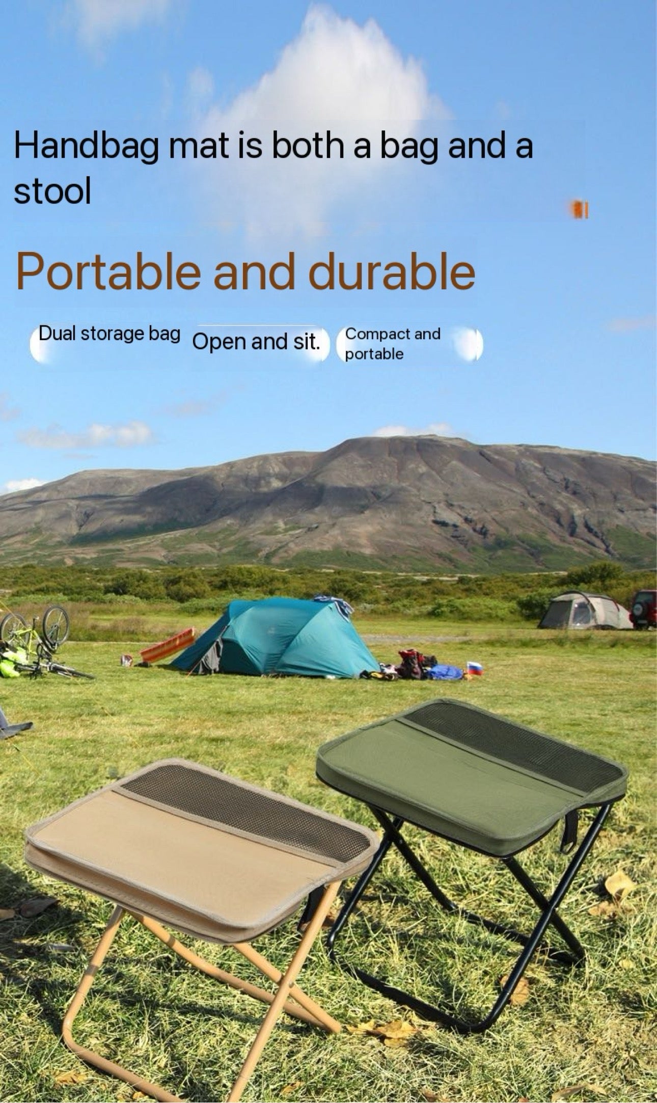Pocket Chair - Foldable Portable Travel Chair - Camping Chair Folding - Carbon Steel - Light Weight - Free Bag