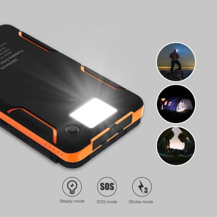 Rugged Solar Panel Power Bank 20000mAh - Waterproof & Shockproof Portable Charger with 4 Solar Panels, Fast Charging for Camping, Hiking, Travel, Trekking Emergencies