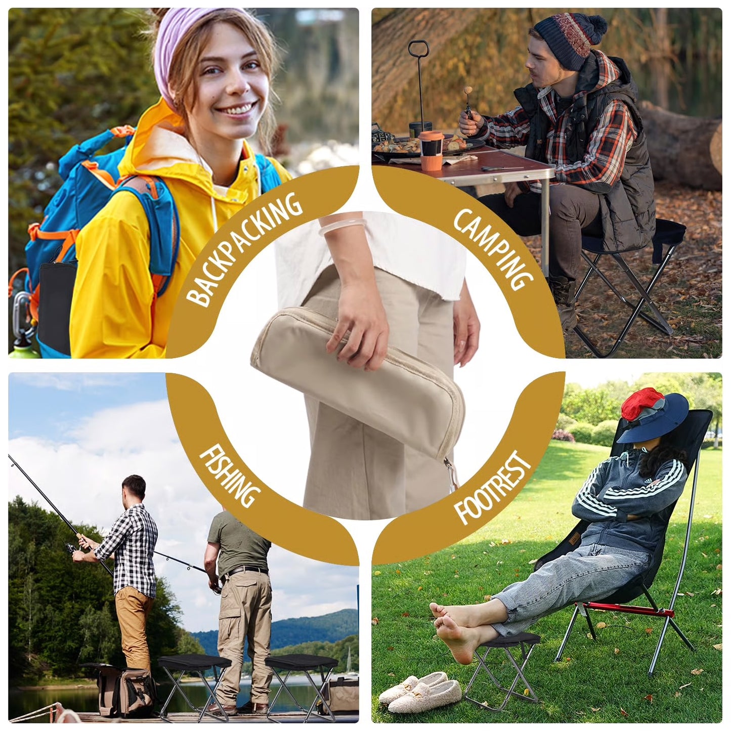 Pocket Chair Double Foldable Outdoor Stool Seat Hiking Chair Ultra Light Weight Portable Small Size Picnic Fishing Folding Pocket Chair Double Folding Pocket Pro Free Storage Bag