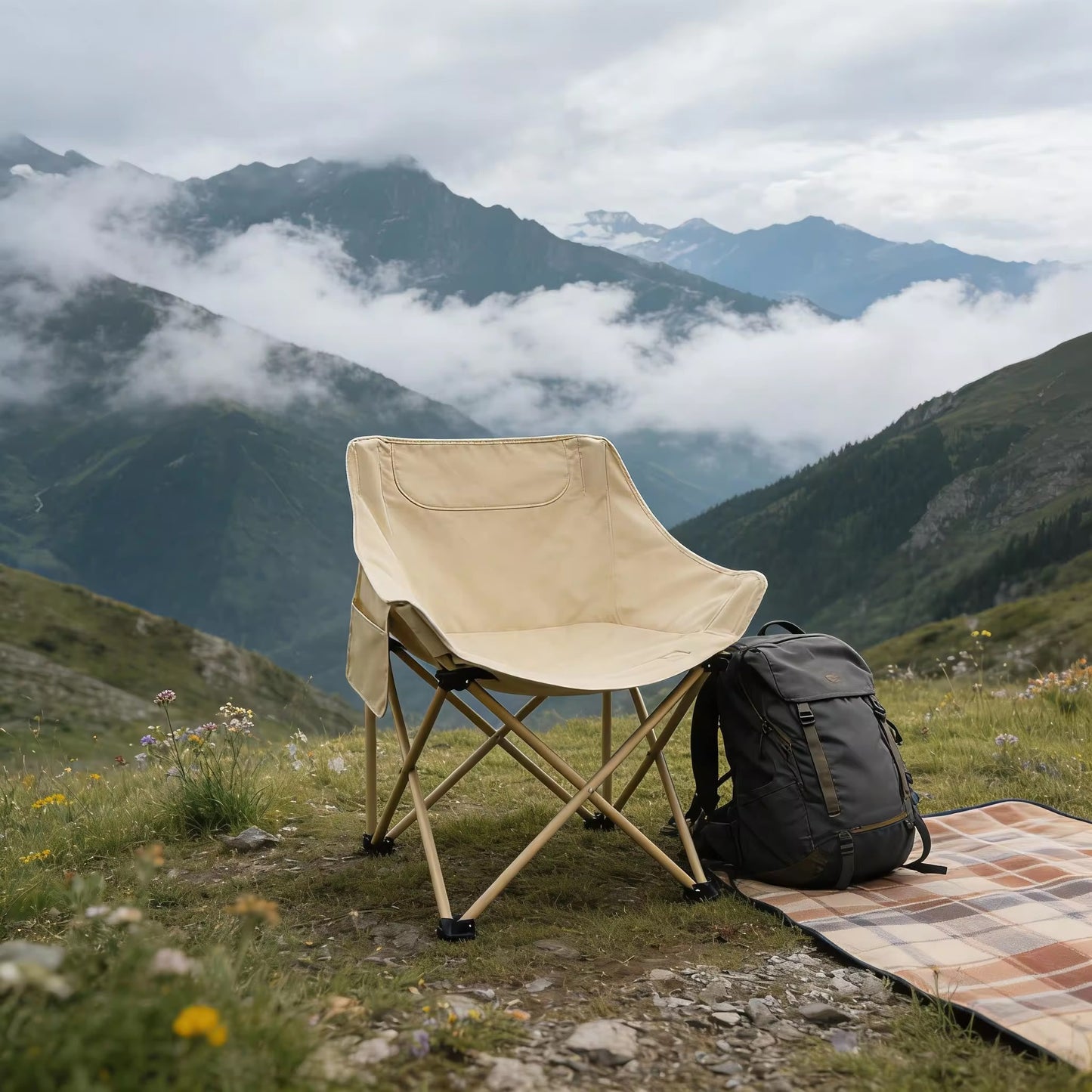 Camping Chair – जता गए पनि आरामले बस्नुहोस् | Folding Moon Chair | High-Back Portable Lounge | 150 kg | Portable with Carry Bag