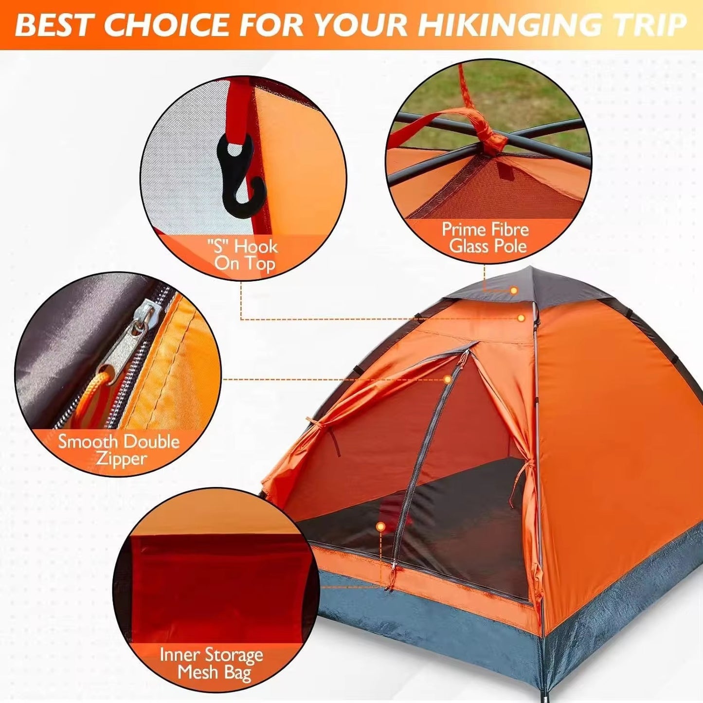 Ultra Portable Camping Tent Pro Fits on backpack double layers bug proof waterproof with zipper safety. Camping trekking travel picnic get shelter anytime anywhere
