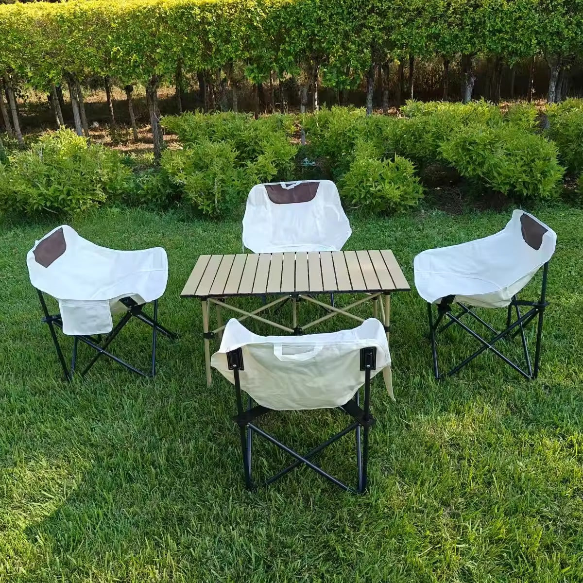 Camping Table Chairs Set Upgraded 1 Portable Folding + Table 4 Outdoor Chairs Set Bundle Offer Fold it in Bag Bring Anywhere Camping Trekking Travel Picnic Rooftop Garden Balcony Restaurants Light Weight Super Portable & Durable