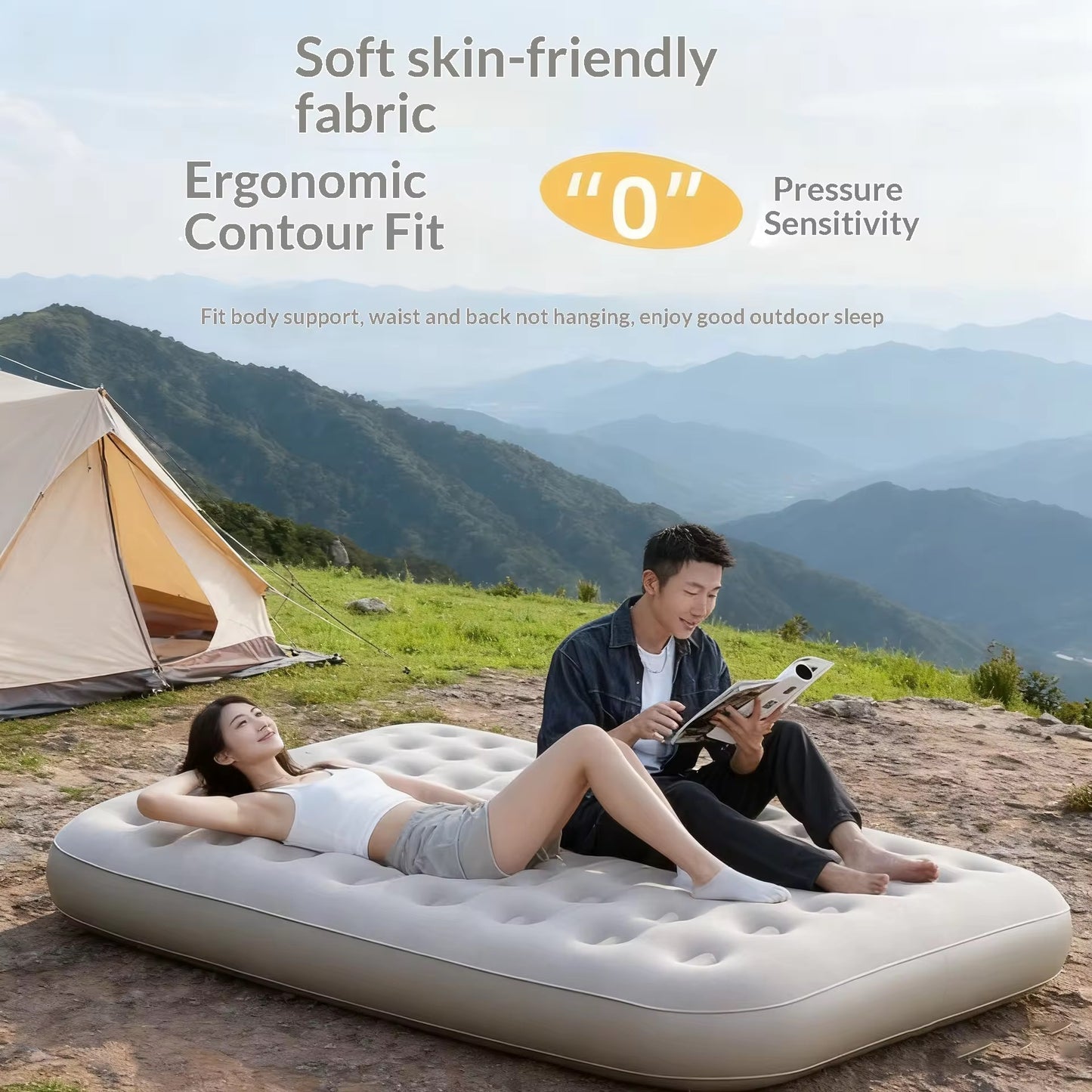 Modern (200*150*25) King Size PVC Inflatable Air Bed Self-Inflation  Waterproof  Built-in-Pump For Outdoor Camping and Indoor Use Comfortable Portable Air Bed