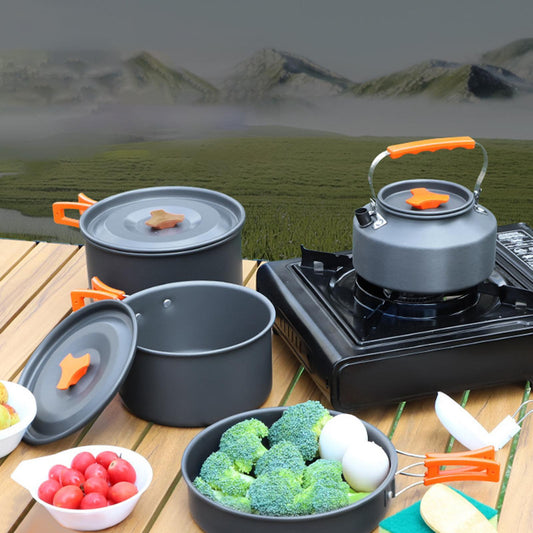 Portable Outdoor Camping Cookware For 3-4 Persons Nonstick Material Including Kettle|Frying Pan |Small Size Pot  with Bowl and other Accessories