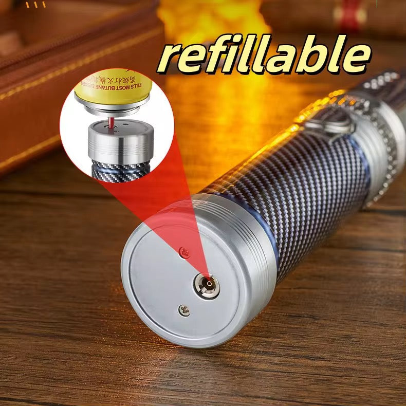 Camping BBQ Campfire Fire Starter Metal Lighter - Adjustable - Turbo Flame Windproof - Refillable Butane Jet Lighter for Survival Home Travel Outdoor Adventure Must have
