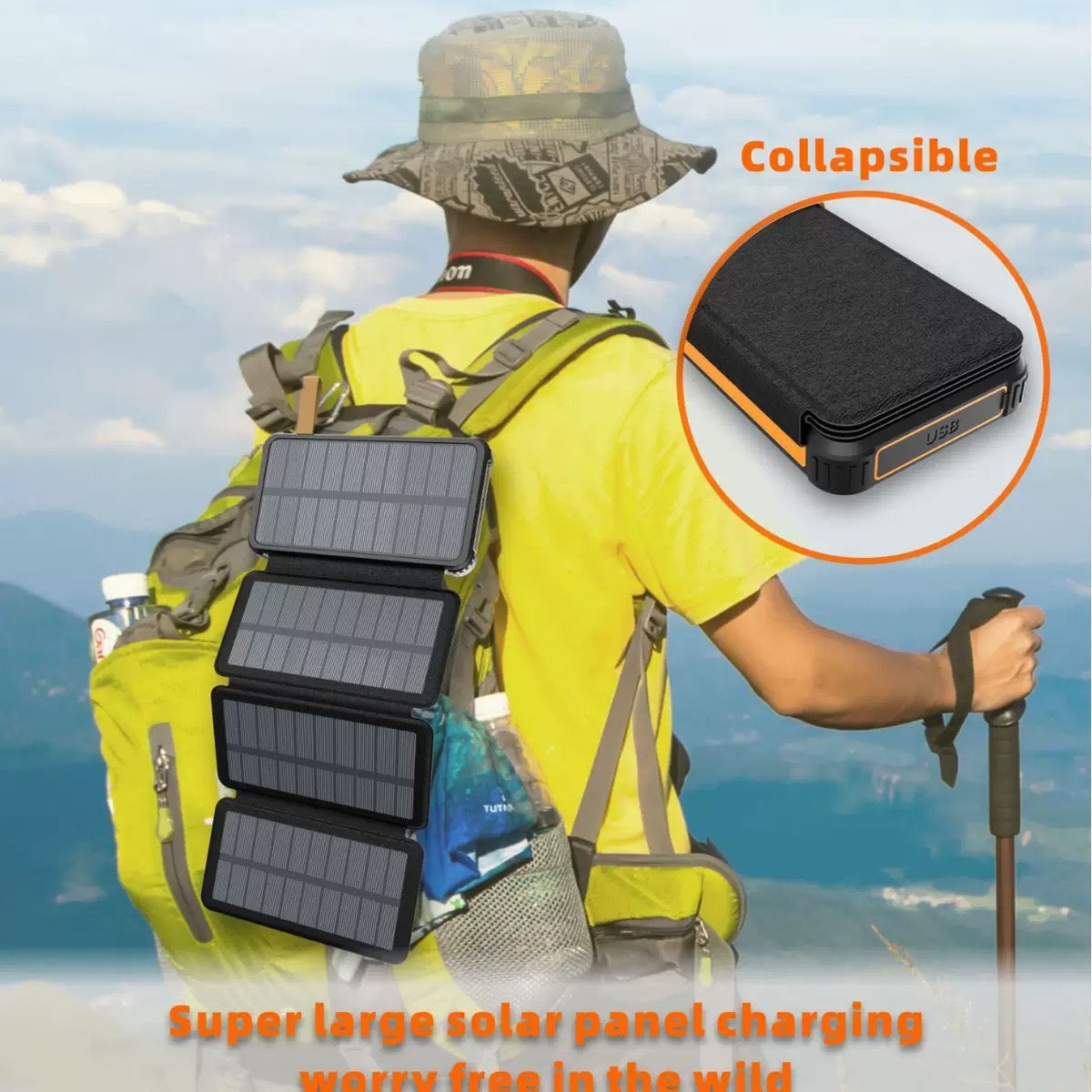 Rugged Solar Panel Power Bank 20000mAh - Waterproof & Shockproof Portable Charger with 4 Solar Panels, Fast Charging for Camping, Hiking, Travel, Trekking Emergencies