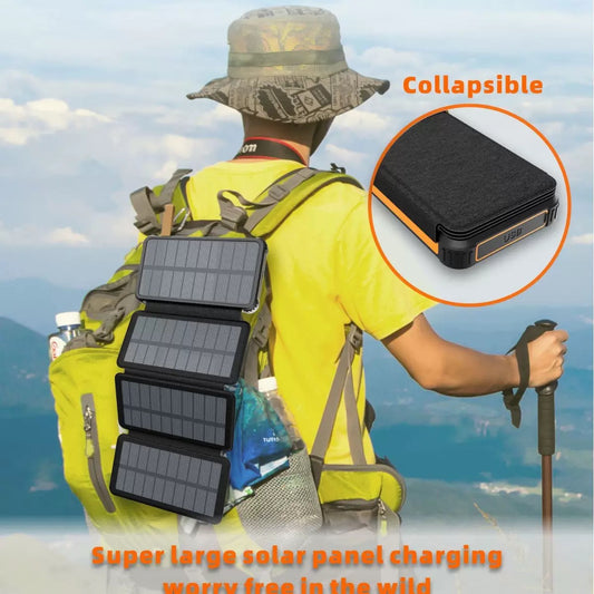 Rugged Solar Panel Power Bank 20000mAh - Waterproof & Shockproof Portable Charger with 4 Solar Panels, Fast Charging for Camping, Hiking, Travel, Trekking Emergencies
