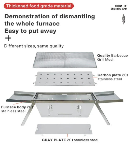 Easy Assembly Outdoor Grill-to-Carry Grill Portable Stainless Steel BBQ Grill For Outdoor Camping and Picnic Foldable Charcoal Barbecue