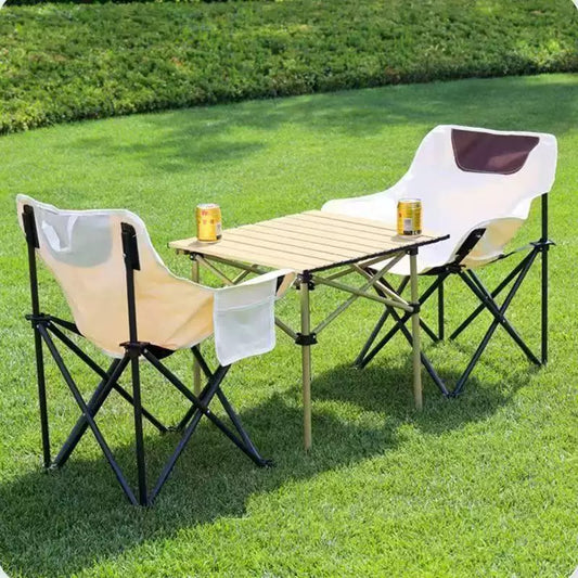 Camping Table Chairs Set Bundle ⛺️ Portable Outdoor 1 Table + 2 Folding Camping Chairs update to Extra High Trekking Travel Home Rooftop Restaurant Picnic Travel Car Must Have for perfect view and relax