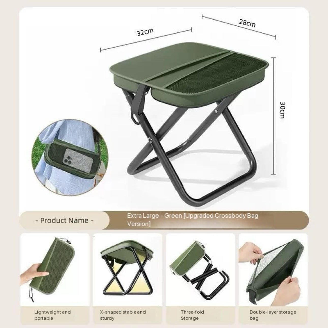 Pocket Chair - Foldable Portable Travel Chair - Camping Chair Folding - Carbon Steel - Light Weight - Free Bag
