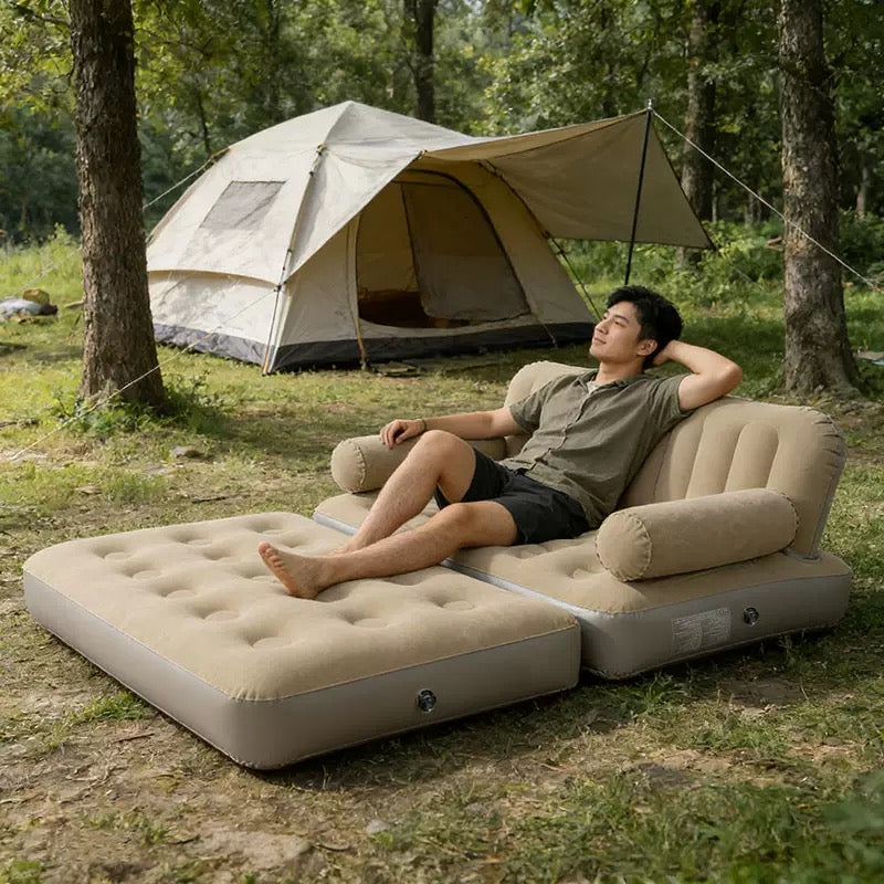 2 in 1 Auto inflatable Air Bed Sofa Mattress Single Bed 200X90 CM Camping Bed 1 Minutes Sofa to Bed Luxury While Camping With High Power Inbuilt pump with camping Light Home Instant Guest Bed Roof Top Outdoor Relaxing Sofa Bed