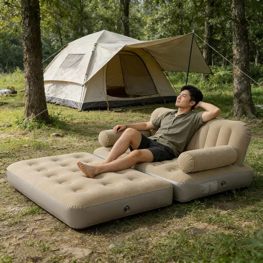 2 in 1 Auto inflatable Air Bed Sofa Mattress Single Bed 200X90 CM Camping Bed 1 Minutes Sofa to Bed Luxury While Camping With High Power Inbuilt pump with camping Light Home Instant Guest Bed Roof Top Outdoor Relaxing Sofa Bed