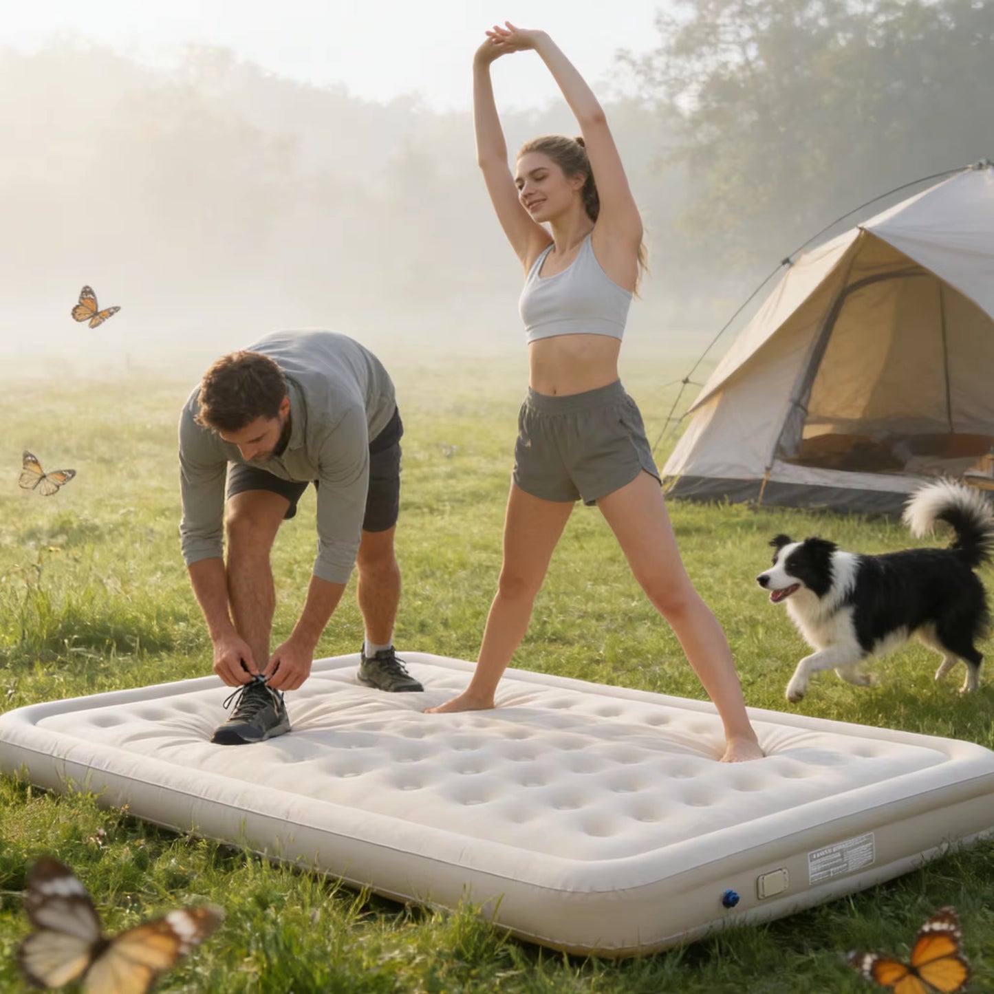 Modern (200*150*25) King Size PVC Inflatable Air Bed Self-Inflation  Waterproof  Built-in-Pump For Outdoor Camping and Indoor Use Comfortable Portable Air Bed