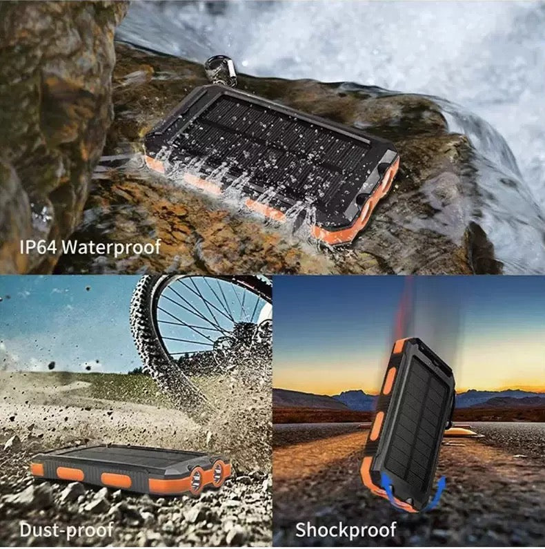 Rugged Solar Panel Power Bank 20000mAh - Waterproof & Shockproof Portable Charger with 4 Solar Panels, Fast Charging for Camping, Hiking, Travel, Trekking Emergencies