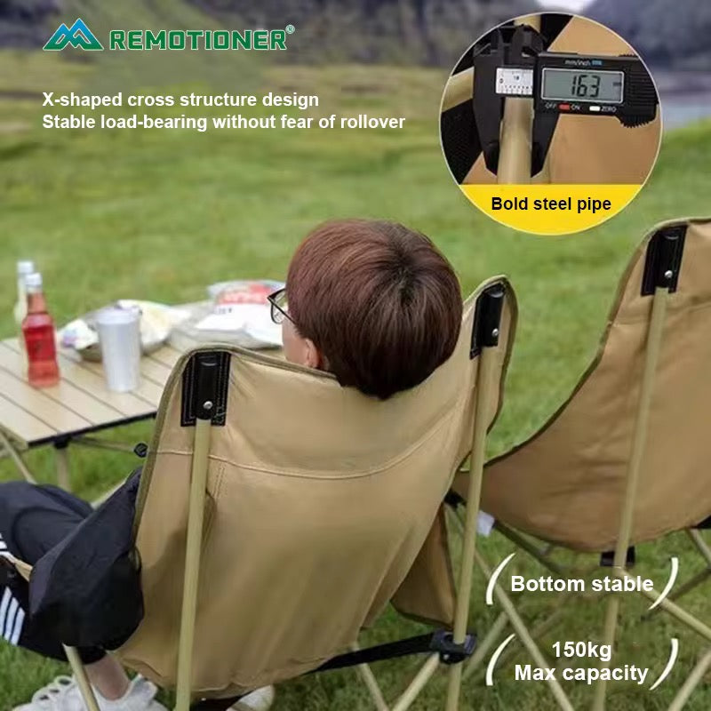 Camping Chair – जता गए पनि आरामले बस्नुहोस् | Folding Moon Chair | High-Back Portable Lounge | 150 kg | Portable with Carry Bag