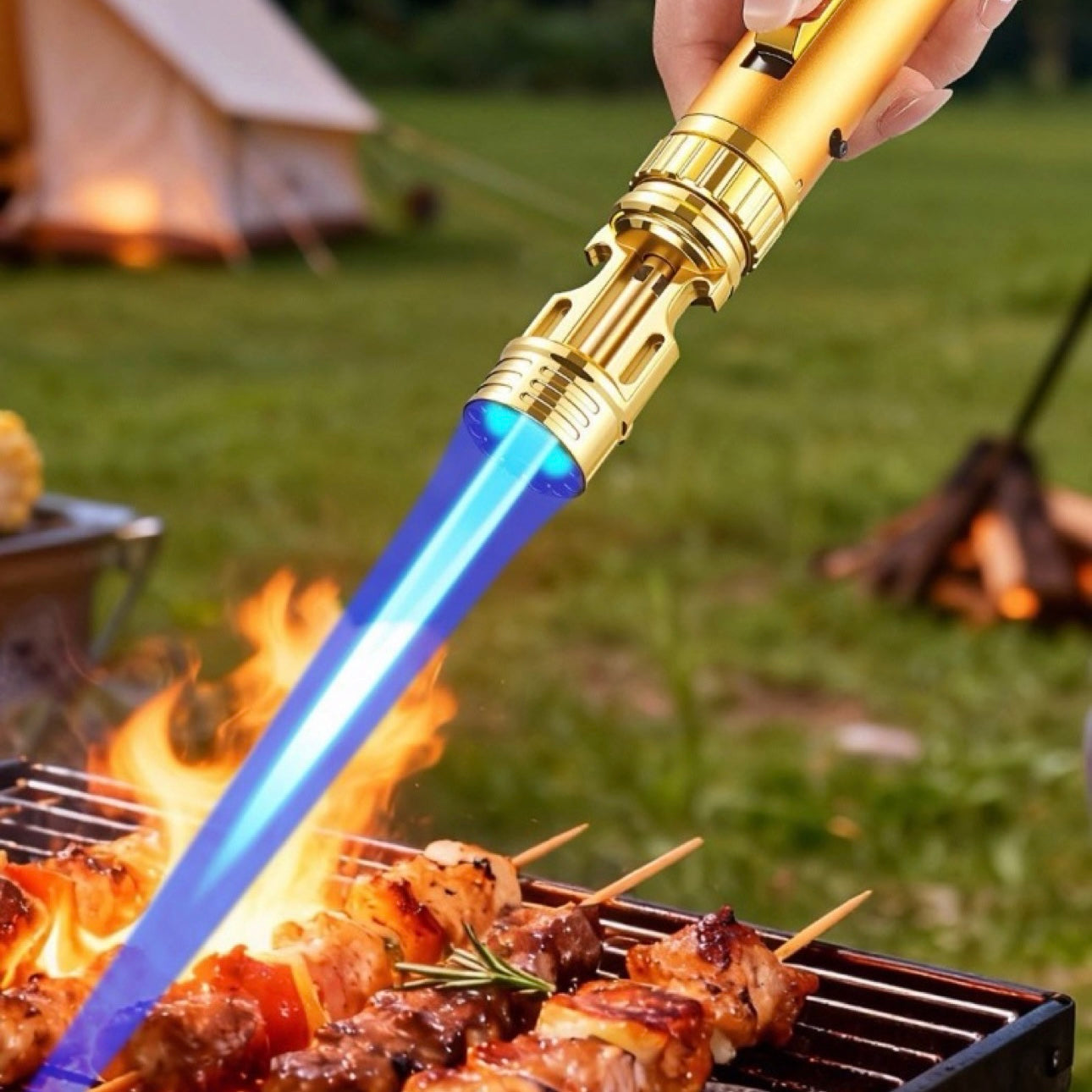 Camping BBQ Campfire Fire Starter Metal Lighter - Adjustable - Turbo Flame Windproof - Refillable Butane Jet Lighter for Survival Home Travel Outdoor Adventure Must have