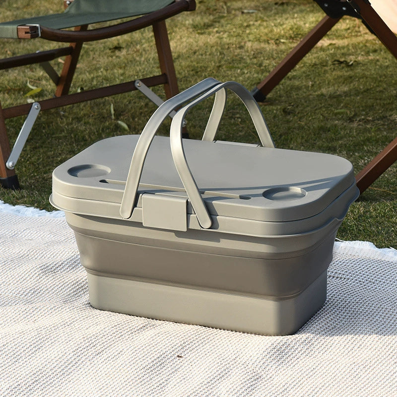 Outdoor Picnic Storage Box Portable Handle Plastic Foldable Camping Basket For Fruits and Other Picnic Stuffs