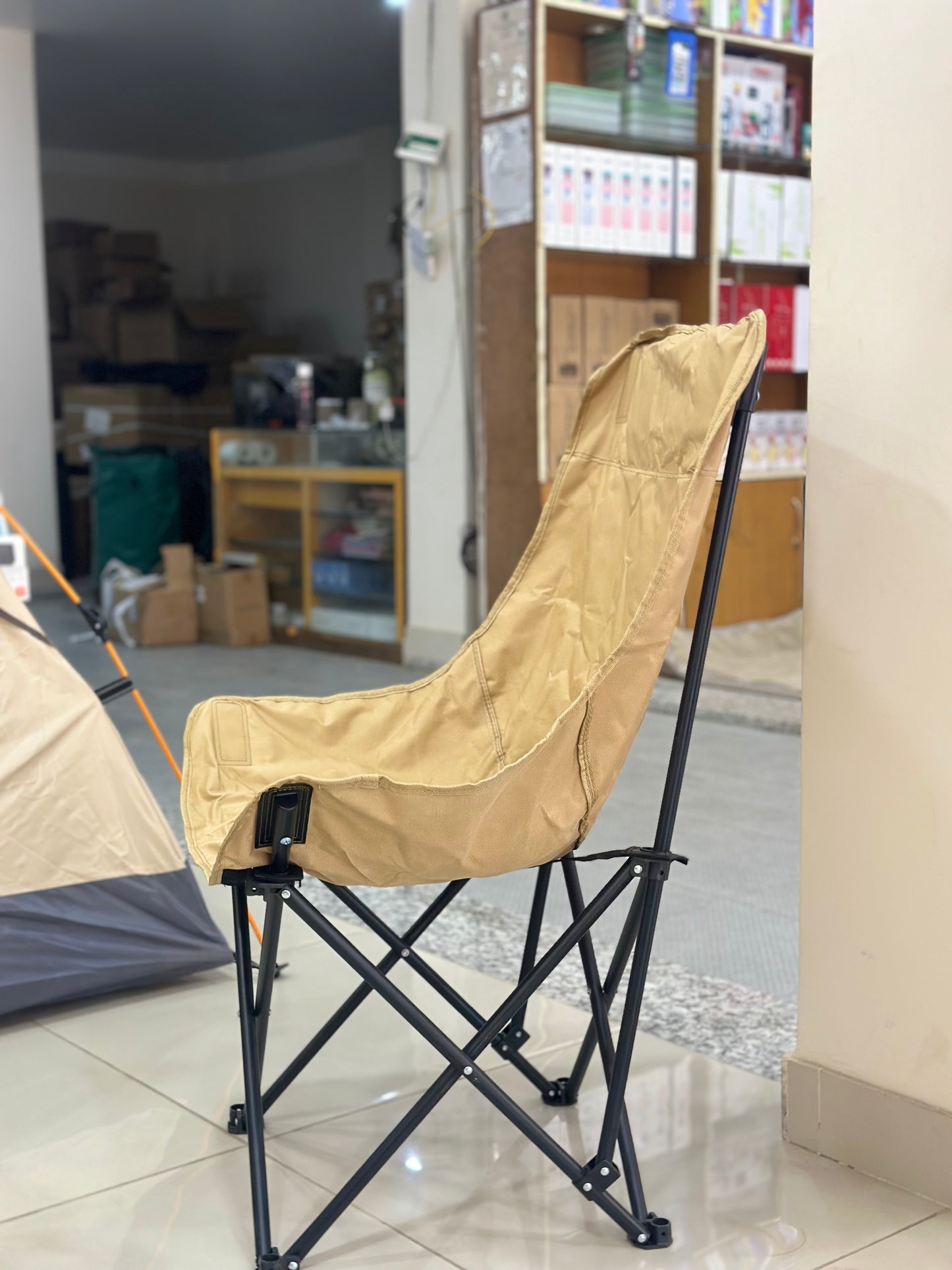 Camping Chair – जता गए पनि आरामले बस्नुहोस् | Folding Moon Chair | High-Back Portable Lounge | 150 kg | Portable with Carry Bag