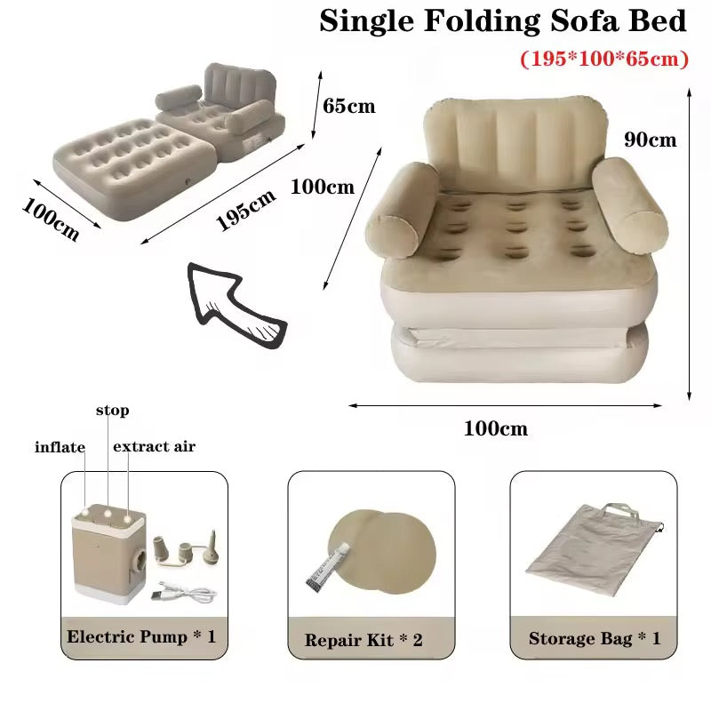 2 in 1 Auto inflatable Air Bed Sofa Mattress Single Bed 200X90 CM Camping Bed 1 Minutes Sofa to Bed Luxury While Camping With High Power Inbuilt pump with camping Light Home Instant Guest Bed Roof Top Outdoor Relaxing Sofa Bed