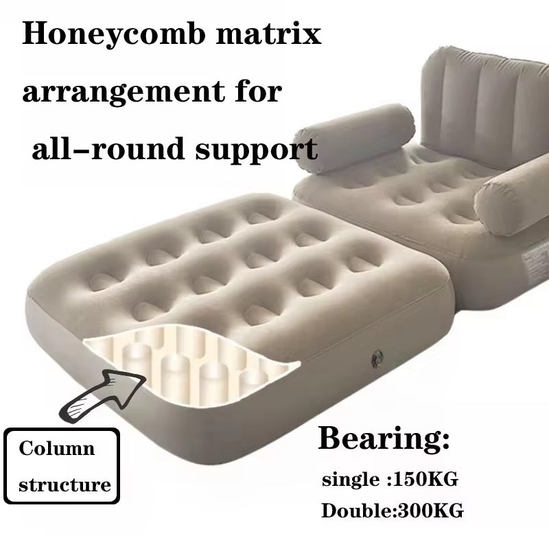 2 in 1 Auto inflatable Air Bed Sofa Mattress Single Bed 200X90 CM Camping Bed 1 Minutes Sofa to Bed Luxury While Camping With High Power Inbuilt pump with camping Light Home Instant Guest Bed Roof Top Outdoor Relaxing Sofa Bed