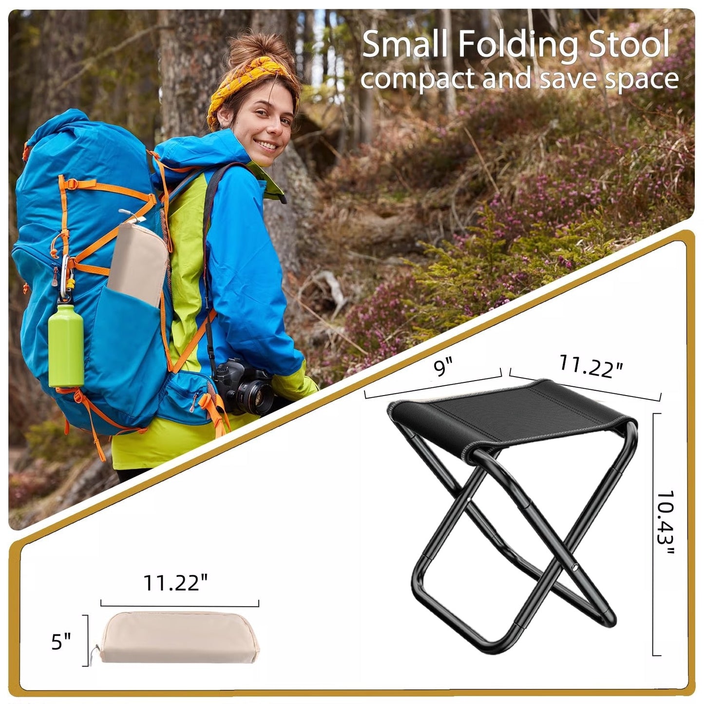 Pocket Chair Double Foldable Outdoor Stool Seat Hiking Chair Ultra Light Weight Portable Small Size Picnic Fishing Folding Pocket Chair Double Folding Pocket Pro Free Storage Bag