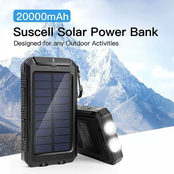 Rugged Solar Panel Power Bank 20000mAh - Waterproof & Shockproof Portable Charger with 4 Solar Panels, Fast Charging for Camping, Hiking, Travel, Trekking Emergencies
