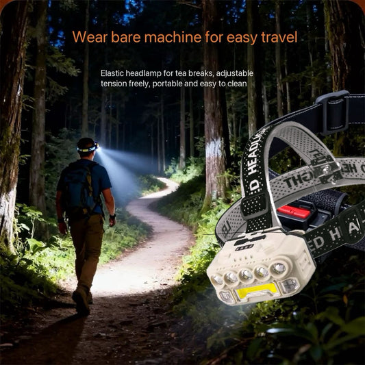 Super Bright Trekking Headlights XPE LED HeadLamp 5 Modes Motion Sensor Waterproof Headlight Farming Camping Red/White- Light Type C USB Head Lamp