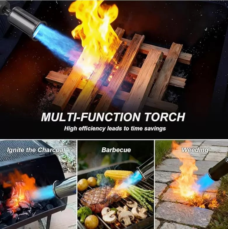 Camping BBQ Campfire Fire Starter Metal Lighter - Adjustable - Turbo Flame Windproof - Refillable Butane Jet Lighter for Survival Home Travel Outdoor Adventure Must have