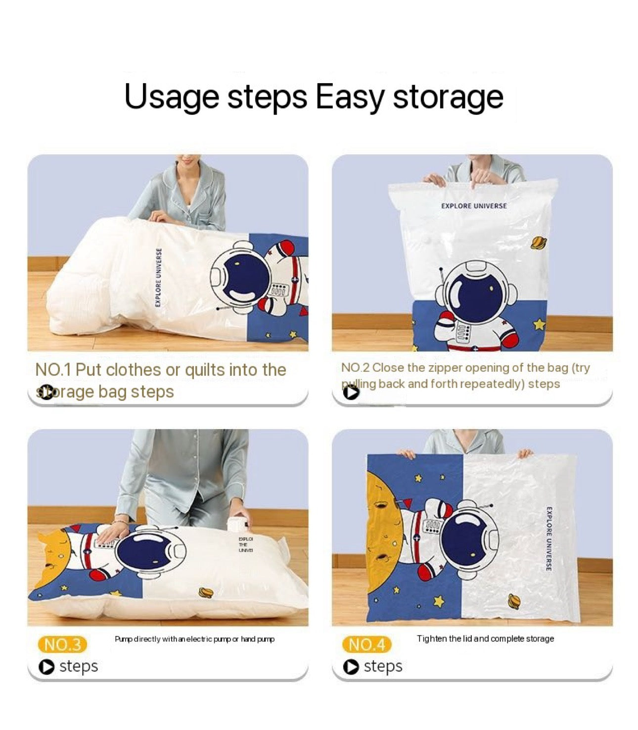 Vacuum Storage Astronauts compression Bag - Organized Travel Trekking or Camping  even home improvement space saving is a must with Free Electric Pump 3+1 Storage Bags