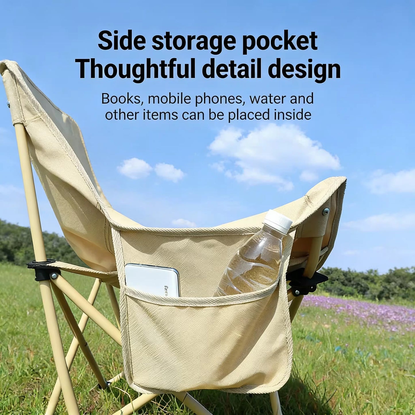 Camping Chair – जता गए पनि आरामले बस्नुहोस् | Folding Moon Chair | High-Back Portable Lounge | 150 kg | Portable with Carry Bag