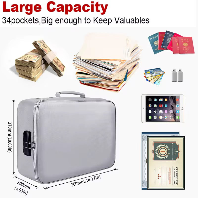 Fireproof Waterproof Documents Bag 300 plus certificates one big compartments 5 Side Passport Photo Laalpurja Cheque Book with zipper lock handle premium quality