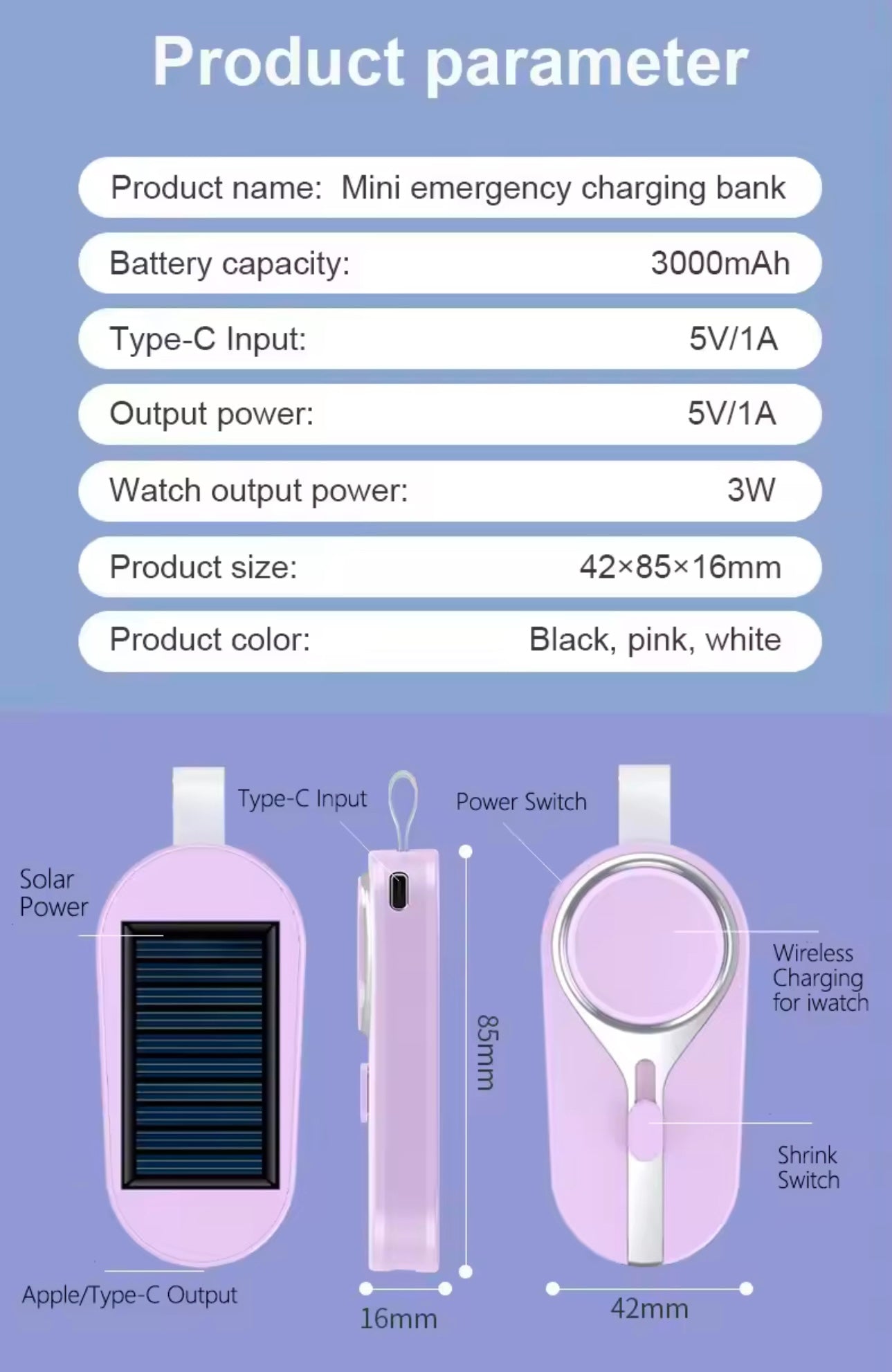 Multifunction Keychain Emergency Powerbank Large Capacity 4-in-1 Expansion Connector 3000mAH Wireless Charging For Mobile and Watch