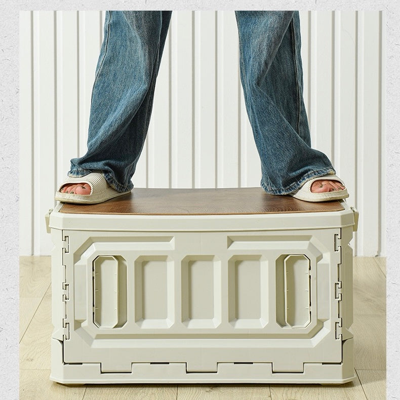 Indoor/Outdoor Durable Folding Storage Box Portable Multifunctional with Wooden Lid For Standard Look Perfect Storage Box For Camping and Picnic Accessories