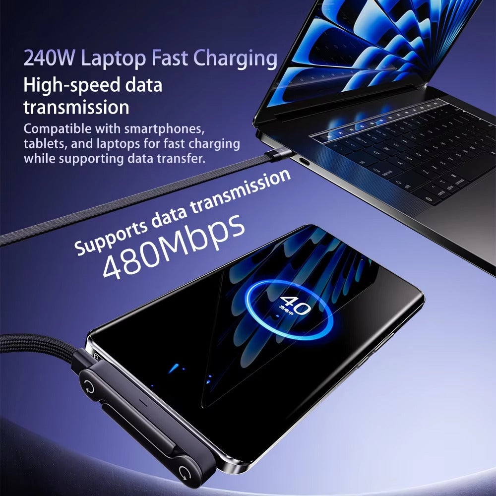 Game Stand Data Cable 240W | 2-in-1 Fast Charging Type-C with Mobile Stand