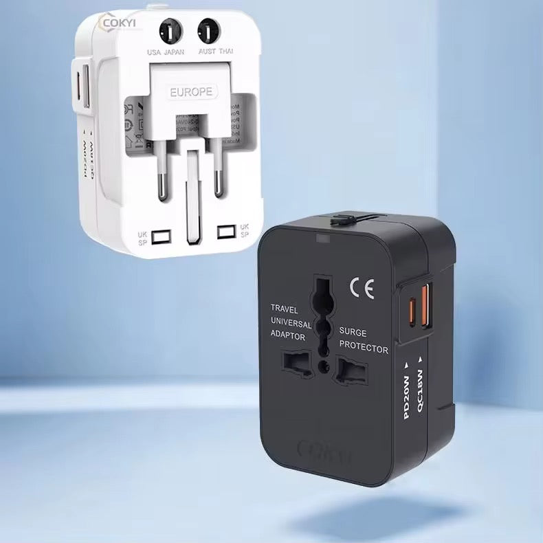 Universal Worldwide Travel Adapter with USB + Type C 180 Countries All-in-One Worldwide Wall Charger with AC Power Plug Adapter For USA EU UK AUS JP Kr Arab Worldwide Premium Multi pug