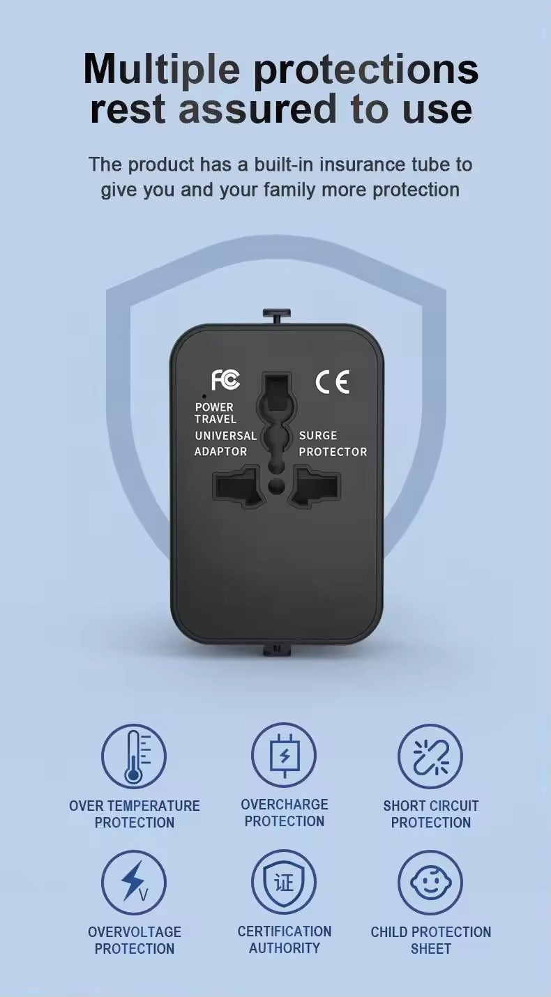 Universal Worldwide Travel Adapter with USB + Type C 180 Countries All-in-One Worldwide Wall Charger with AC Power Plug Adapter For USA EU UK AUS JP Kr Arab Worldwide Premium Multi pug