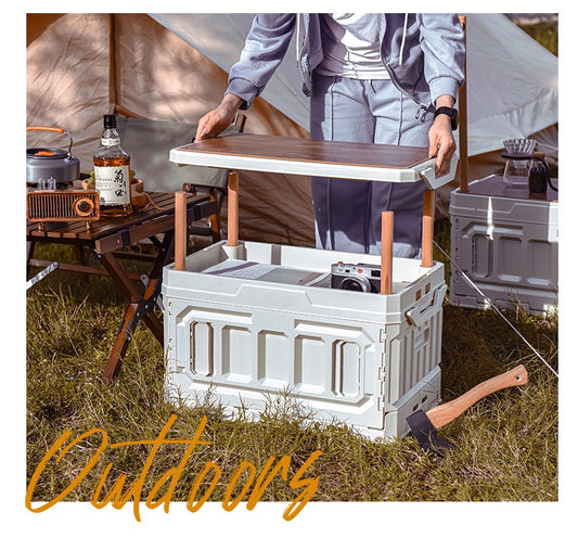Indoor/Outdoor Durable Folding Storage Box Portable Multifunctional with Wooden Lid For Standard Look Perfect Storage Box For Camping and Picnic Accessories