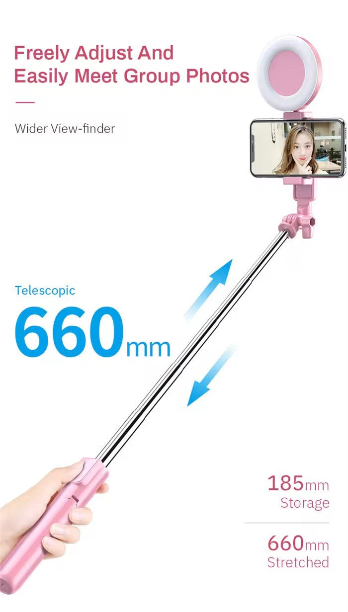 Super Premium 1.7 Meter Tall Tripod with Selfie - Portable Yet Stylish 4 in 1 Wireless Compatible Selfie Stick Double LED Ring Light Extendable Handheld Live Tripod Camera Stand For I phone Android Lightweight space saver indoor Outdoor Travel Must  Have