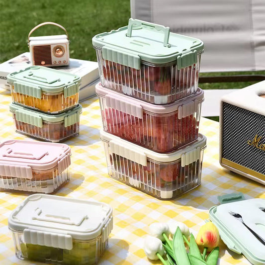 Outdoor Picnics Portable Plastic Transparent Crisper Box Vertical Stripes Fruits Storage Food Lunch Box