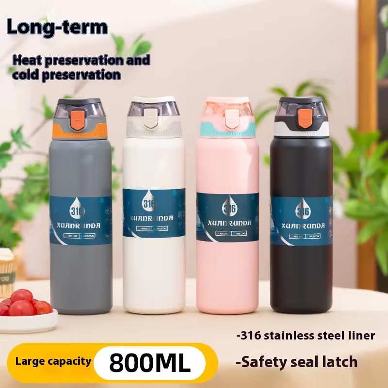 850 ML Travel Bottle  Stainless Steel thermos Cup high-Value Dual Drinking Vacuum Water Suction For Students Traveller Office Camping Outdoor Activities Perfect For Hot and Cold Travel Must Have