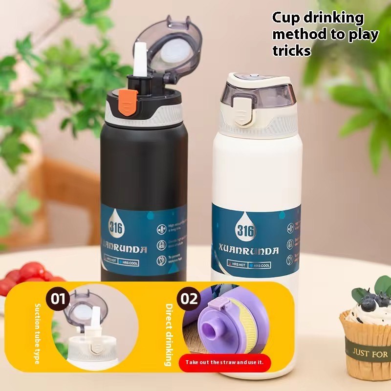 850 ML Travel Bottle  Stainless Steel thermos Cup high-Value Dual Drinking Vacuum Water Suction For Students Traveller Office Camping Outdoor Activities Perfect For Hot and Cold Travel Must Have