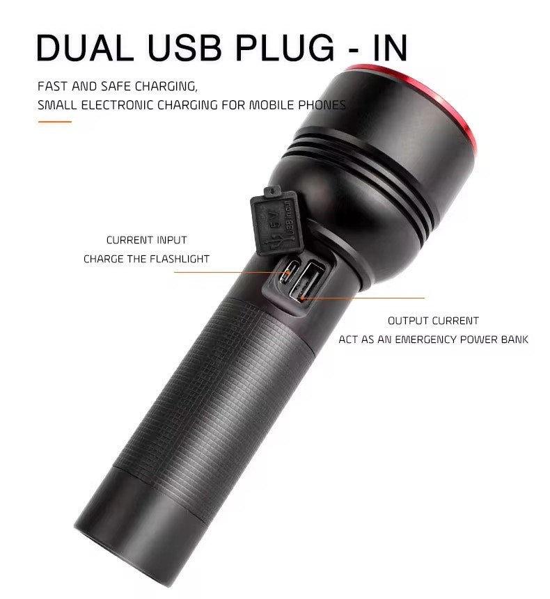 Camping Outdoor 2000m Long Range Bright Light Aluminium Alloy USB Rechargeable Telescopic Zoom White LED Torche Light Tactical Flashlight