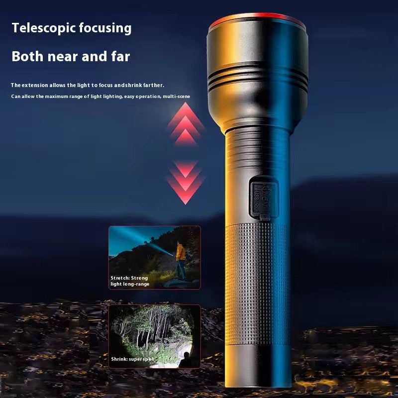 Camping Outdoor 2000m Long Range Bright Light Aluminium Alloy USB Rechargeable Telescopic Zoom White LED Torche Light Tactical Flashlight