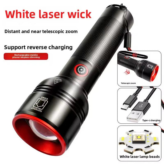 Camping Outdoor 2000m Long Range Bright Light Aluminium Alloy USB Rechargeable Telescopic Zoom White LED Torche Light Tactical Flashlight