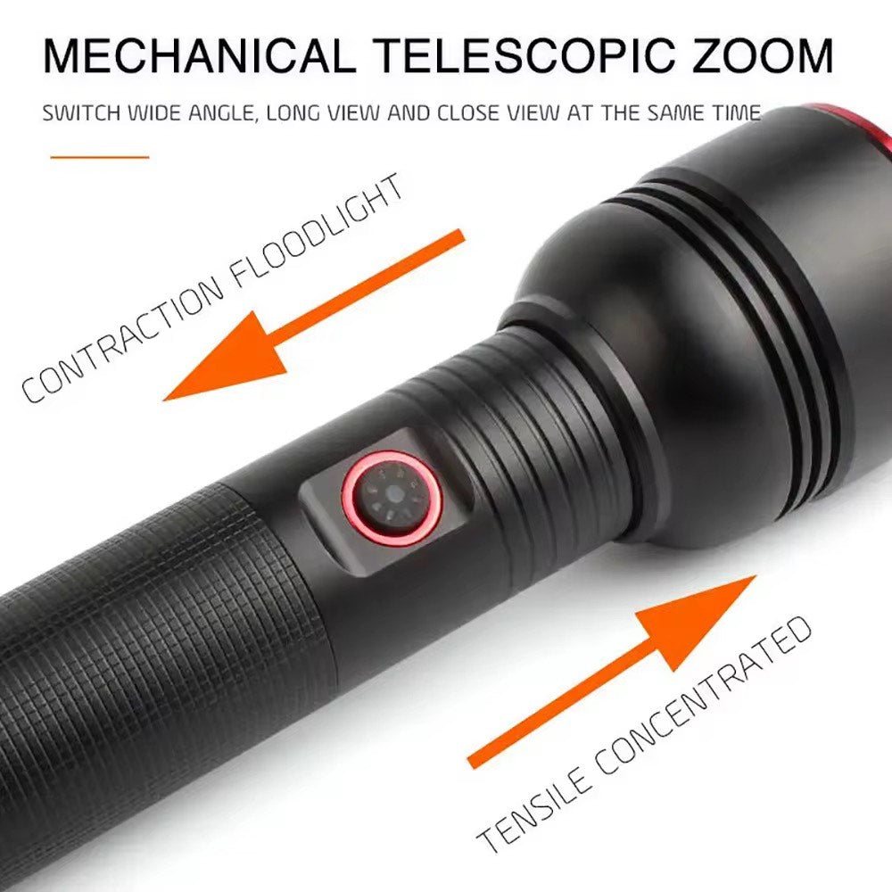 Camping Outdoor 2000m Long Range Bright Light Aluminium Alloy USB Rechargeable Telescopic Zoom White LED Torche Light Tactical Flashlight