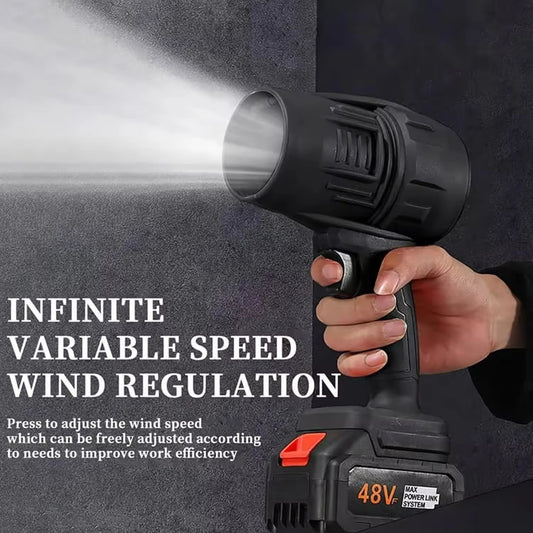 Portable Dust Cleaner,Seese Cordless Leaf Blower Handheld Air Blower Jet Fan Turbo Mini Compressed Electric High Pressure Blower Perfect For OutDoor And Camping Comes Along with 48v chargeable Battery