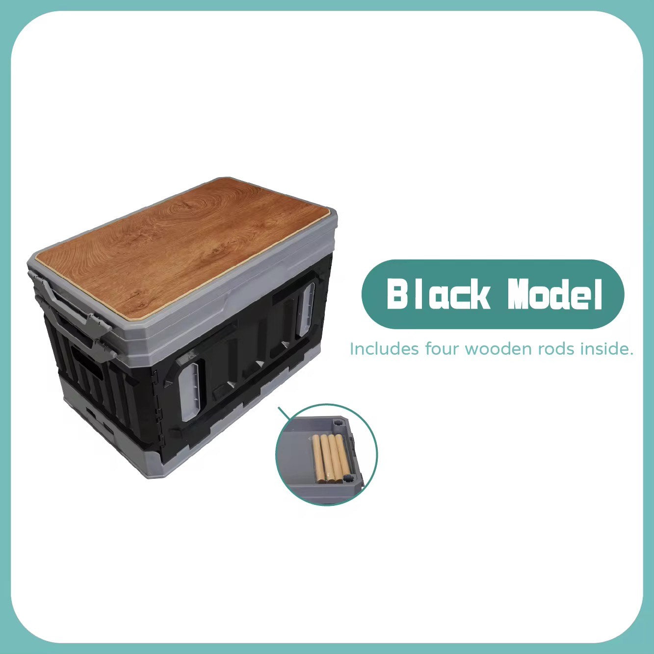 Indoor/Outdoor Durable Folding Storage Box Portable Multifunctional with Wooden Lid For Standard Look Perfect Storage Box For Camping and Picnic Accessories