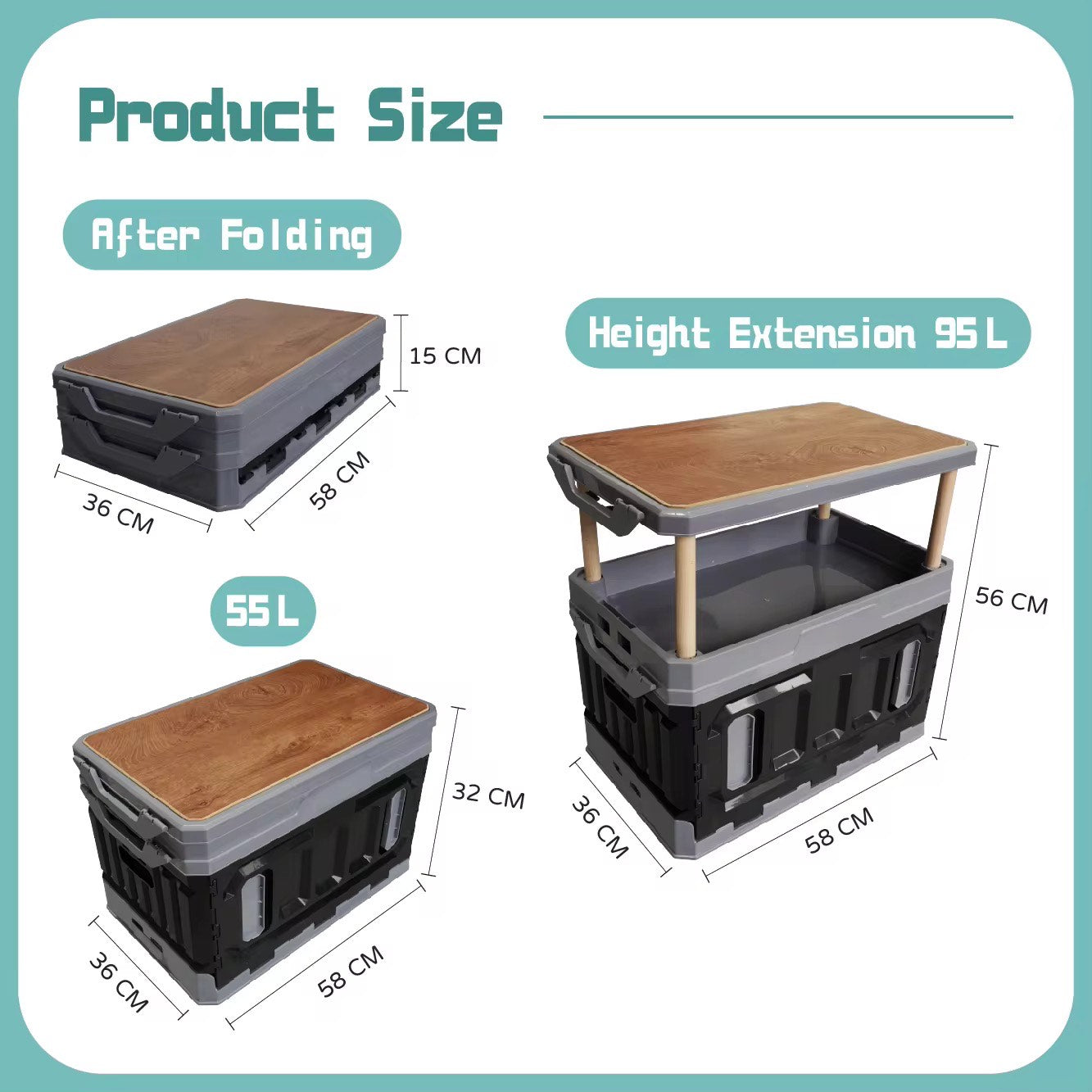 Indoor/Outdoor Durable Folding Storage Box Portable Multifunctional with Wooden Lid For Standard Look Perfect Storage Box For Camping and Picnic Accessories